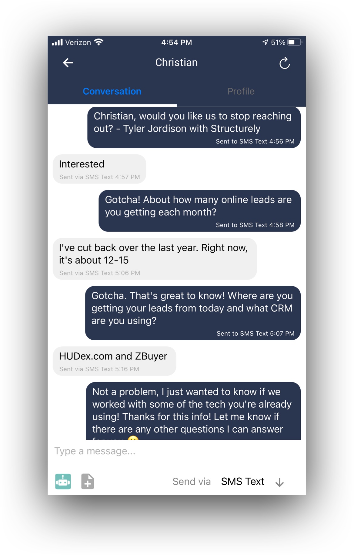 Cristina have set up text messaging right within their HubSpot.